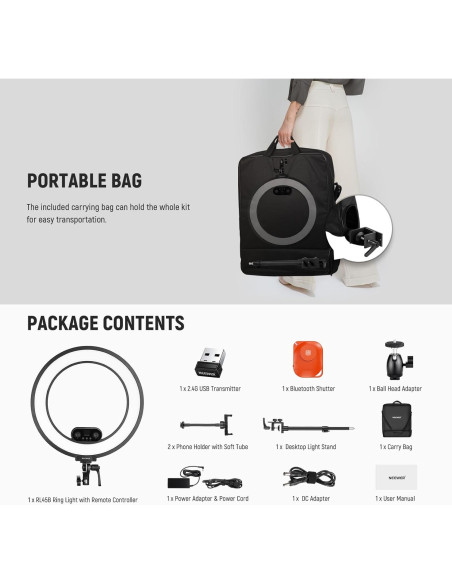 Luz de Anillo LED NEEWER RL45B 45W 18" Bi Color con Soporte Luz de Anillo LED NEEWER RL45B 45W 18" Bi Color con Soporte