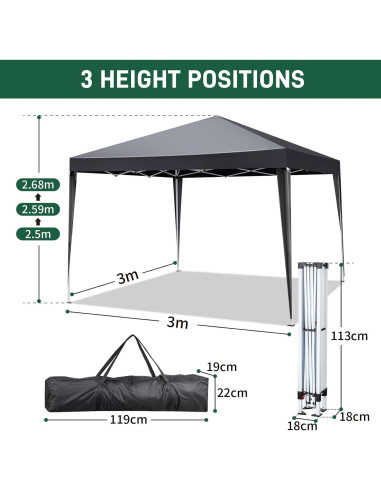 Gazebo Plegable Bonnlo 3m x 3m con Lados Impermeable Gris
