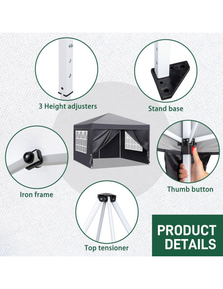 Gazebo Plegable Bonnlo 3m x 3m con Lados Impermeable Gris Gazebo Plegable Bonnlo 3m x 3m con Lados Impermeable Gris