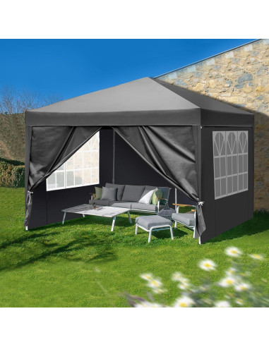 Gazebo Plegable Bonnlo 3m x 3m con Lados Impermeable Gris