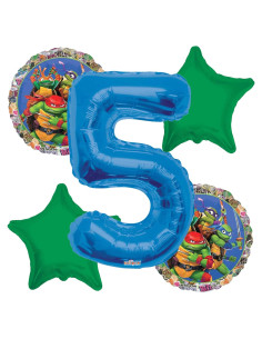Globos de Cumpleaños TMNT 5to - Bouquet de 5 Globos Decorativos