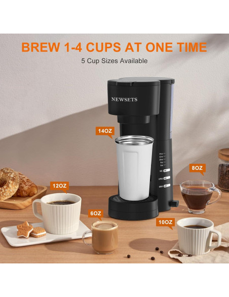 Cafetera 4 en 1 NEWSETS con Molinillo y Espumador, Negro Cafetera 4 en 1 NEWSETS con Molinillo y Espumador, Negro