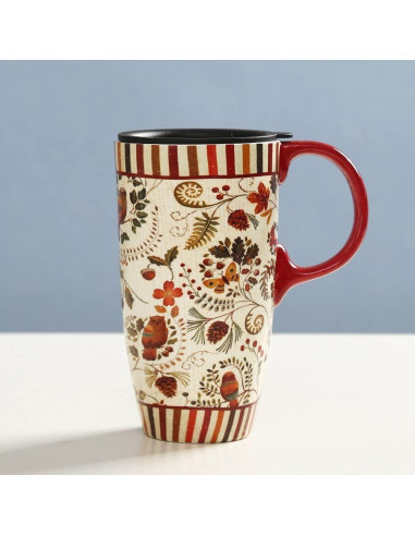 Taza de Cerámica Topadorn 500 ml con Tapa y Asa Floral