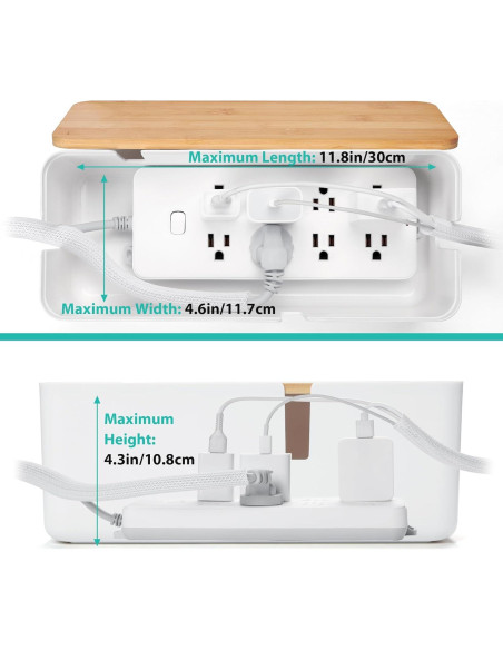 Caja Organizadora de Cables ZhiYo Pequeña Blanca con Tapa de Bambú Caja Organizadora de Cables ZhiYo Pequeña Blanca con Tapa de Bambú