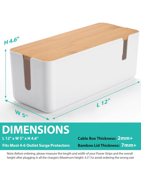Caja Organizadora de Cables ZhiYo Pequeña Blanca con Tapa de Bambú Caja Organizadora de Cables ZhiYo Pequeña Blanca con Tapa de Bambú