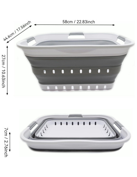 Canasta de Ropa Plegable SAMMART 42L Blanco/Gris - Organizador Compacto Canasta de Ropa Plegable SAMMART 42L Blanco/Gris - Organizador Compacto