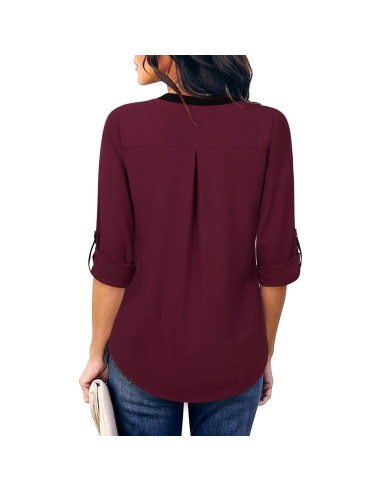Blusa de Chifón para Mujeres Gaharu Cuello en V Manga 3/4