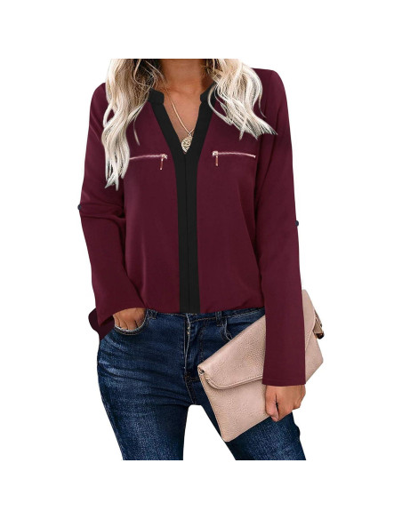 Blusa de Chifón para Mujeres Gaharu Cuello en V Manga 3/4 Blusa de Chifón para Mujeres Gaharu Cuello en V Manga 3/4