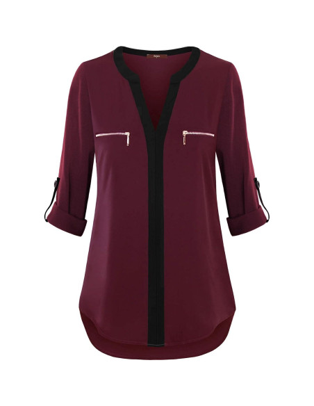 Blusa de Chifón para Mujeres Gaharu Cuello en V Manga 3/4 Blusa de Chifón para Mujeres Gaharu Cuello en V Manga 3/4