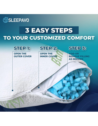 Juego de 2 almohadas ajustables Sleepavo tamaño queen - Espuma viscoelástica enfriadora