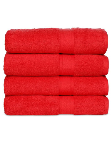 Juego de Toallas de Baño Casa Lino 4 Piezas 100% Algodón Rojo