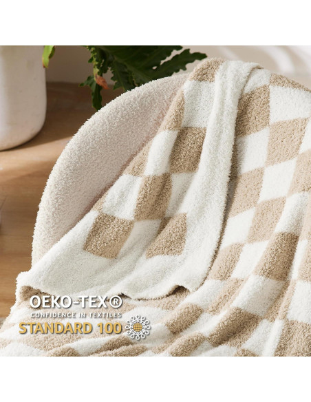 Manta de punto Bedsure suave y cálida 127x152 cm beige cuadros Manta de punto Bedsure suave y cálida 127x152 cm beige cuadros