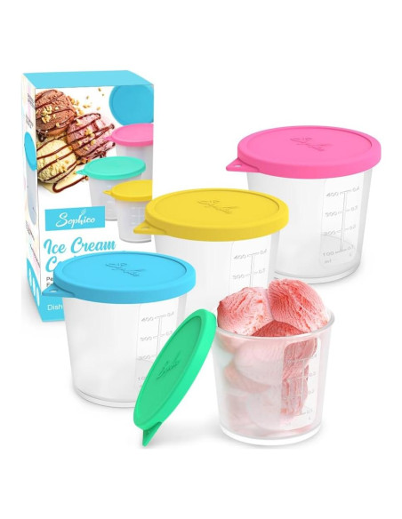 Contenedores de Helado SOPHICO 4 Piezas Silicona 473ml Contenedores de Helado SOPHICO 4 Piezas Silicona 473ml