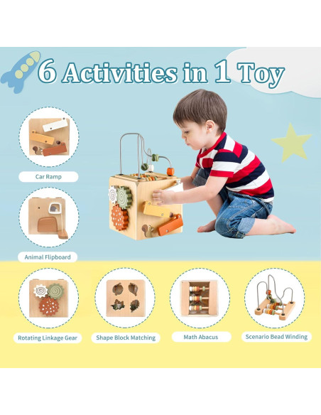 Cubo de Actividad de Madera Smartwo Montessori 6 en 1 Cubo de Actividad de Madera Smartwo Montessori 6 en 1