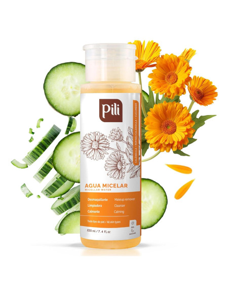 Agua Micelar Pili 218.3 ml con Caléndula y Pepino - Desmaquillante Agua Micelar Pili 218.3 ml con Caléndula y Pepino - Desmaquillante