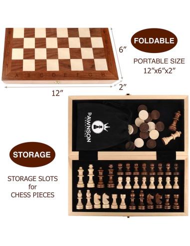 Juego de Ajedrez y Damas Magnético de Madera 30 cm - Pawnson