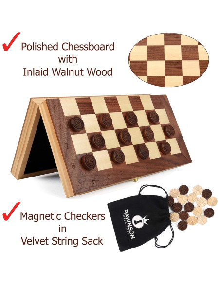 Juego de Ajedrez y Damas Magnético de Madera 30 cm - Pawnson Juego de Ajedrez y Damas Magnético de Madera 30 cm - Pawnson