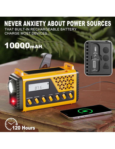 Radio Meteorológica Portátil DexScout 10000mAh Solar con Linterna
