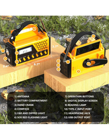 Radio Meteorológica Portátil DexScout 10000mAh Solar con Linterna