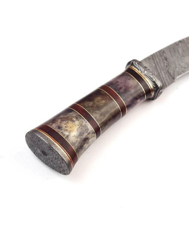 Cuchillo Kukri de Acero Damasco UK UNIQUE 38 cm Mango Madera Rosa
