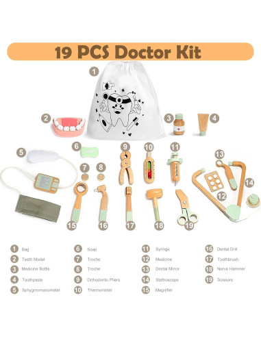 Kit de Doctor de Madera Twood 19 Piezas para Niños 3+