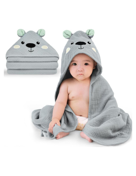Toalla de Baño para Bebés FIOBEE 100% Muselina Oso Gris 76x76cm Toalla de Baño para Bebés FIOBEE 100% Muselina Oso Gris 76x76cm