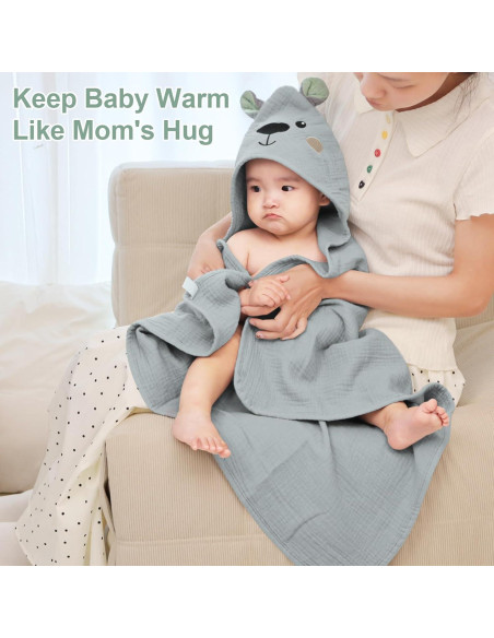 Toalla de Baño para Bebés FIOBEE 100% Muselina Oso Gris 76x76cm Toalla de Baño para Bebés FIOBEE 100% Muselina Oso Gris 76x76cm