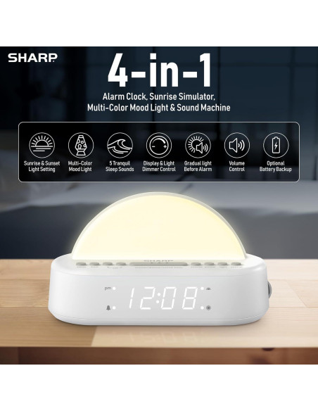 Reloj Despertador Amanecer Sharp con Luz Multicolor y Sonidos Reloj Despertador Amanecer Sharp con Luz Multicolor y Sonidos