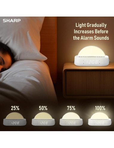 Reloj Despertador Amanecer Sharp con Luz Multicolor y Sonidos