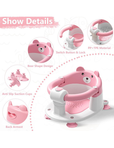 Asiento de Baño para Bebés Tavlshero Antideslizante Rosa