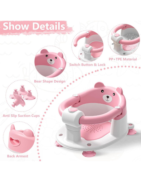 Asiento de Baño para Bebés Tavlshero Antideslizante Rosa Asiento de Baño para Bebés Tavlshero Antideslizante Rosa