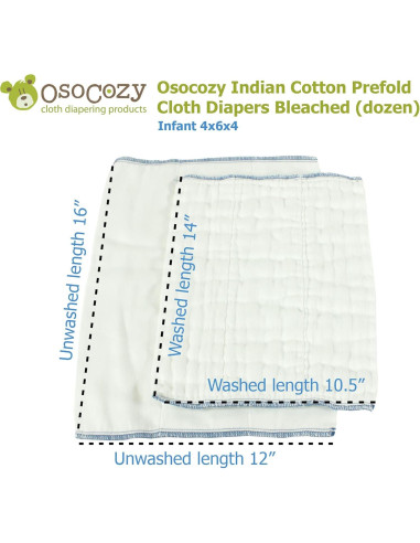 OsoCozy Pañales de Tela Prefold 100% Algodón - 1 Docena