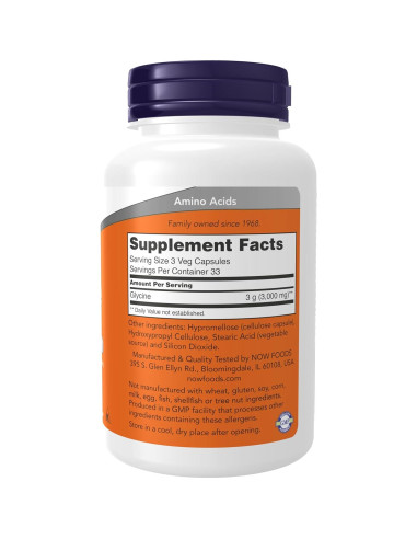 Glicina 1000 mg NOW Foods - 100 Cápsulas Veganas