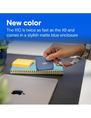 Crucial X10 1TB SSD Portátil USB-C, Velocidad 2100MB/s, Azul