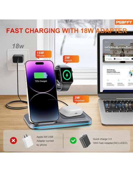 Cargador Inalámbrico 3 en 1 Xiaomi MI-QIS08 Negro Cargador Inalámbrico 3 en 1 Xiaomi MI-QIS08 Negro