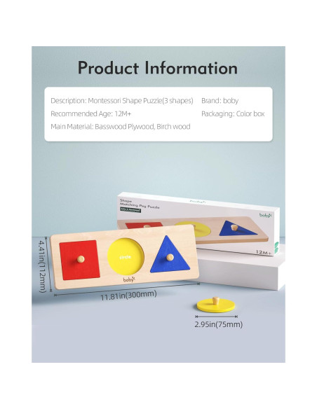 Rompecabezas Montessori Boby - Formas Geométricas 3 Piezas Rompecabezas Montessori Boby - Formas Geométricas 3 Piezas