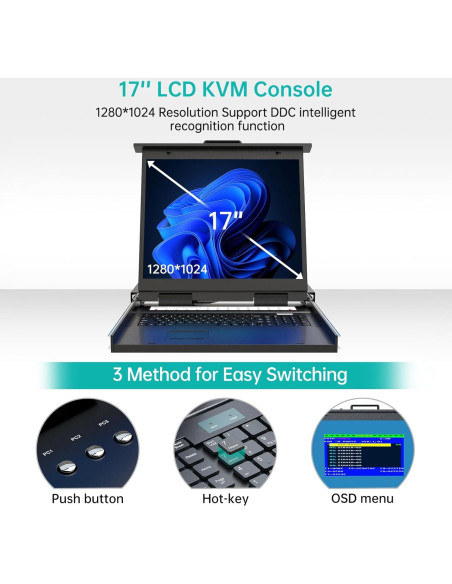KVM Extensión sobre IP MT-VIKI 8 Puertos 17" LCD Rack 1U KVM Extensión sobre IP MT-VIKI 8 Puertos 17" LCD Rack 1U