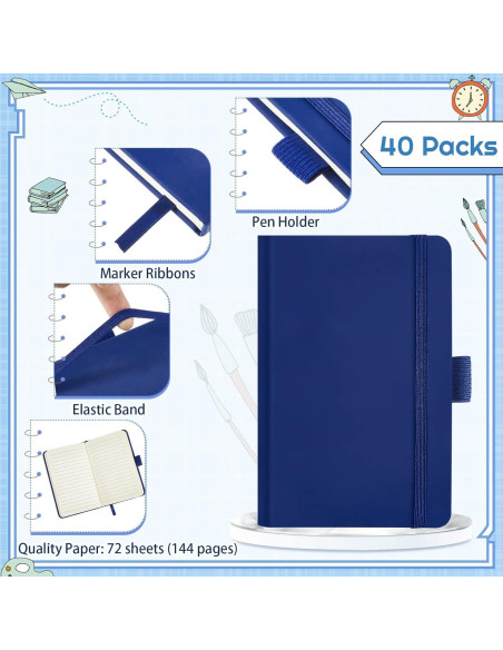 40 Cuadernos A6 Laumoi Azul con Banda Elástica y Cinta 40 Cuadernos A6 Laumoi Azul con Banda Elástica y Cinta