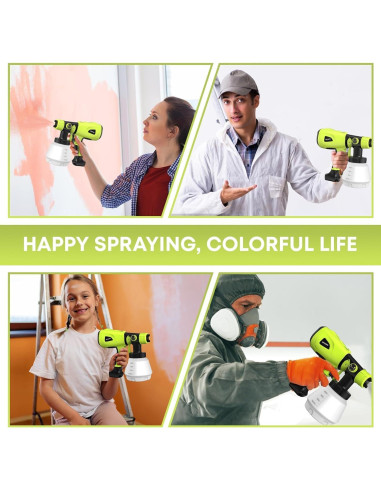 Pistola de Pintura Eléctrica LESONJOY 1000W Verde con 4 Boquillas