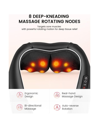 Masajeador Shiatsu Eléctrico RIKE con Calor 3D para Espalda y Cuello