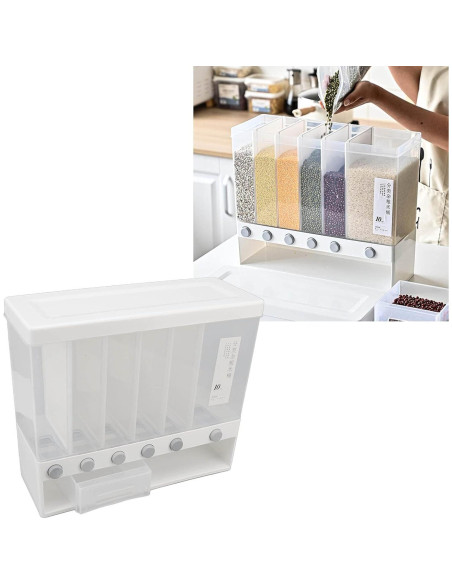 Dispensador de Alimentos Natudeco 10L 6 Compartimentos Transparente Dispensador de Alimentos Natudeco 10L 6 Compartimentos Transparente