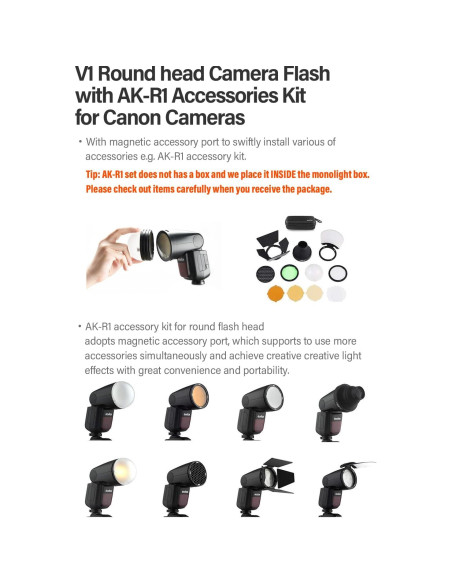 Flash Godox V1-C TTL con Kit de Accesorios AK-R1 para Canon Flash Godox V1-C TTL con Kit de Accesorios AK-R1 para Canon