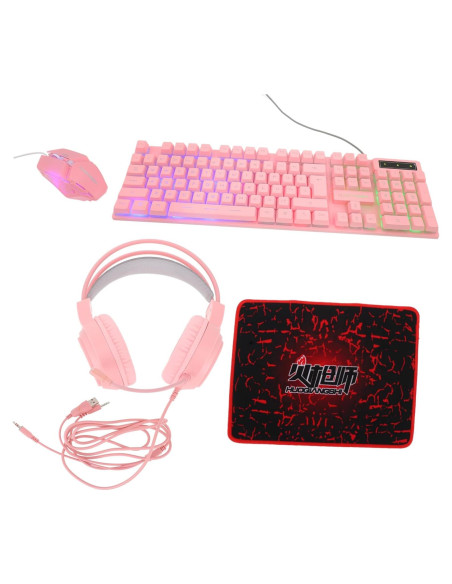 Conjunto Teclado RGB, Ratón y Auriculares Homoyoyo Rosa Conjunto Teclado RGB, Ratón y Auriculares Homoyoyo Rosa