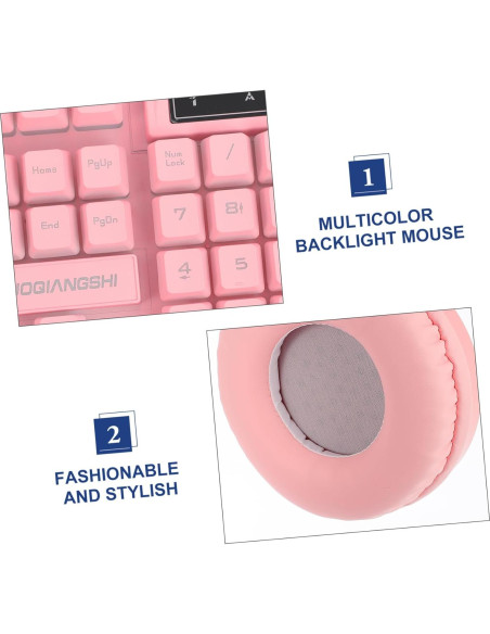 Conjunto Teclado RGB, Ratón y Auriculares Homoyoyo Rosa Conjunto Teclado RGB, Ratón y Auriculares Homoyoyo Rosa