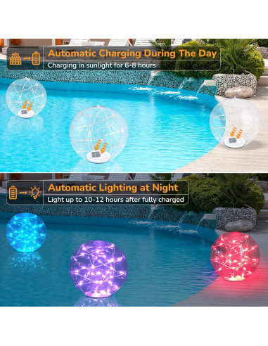 Luces Flotantes para Piscina Bawoo, 2PCS Solar IP68 35.56cm