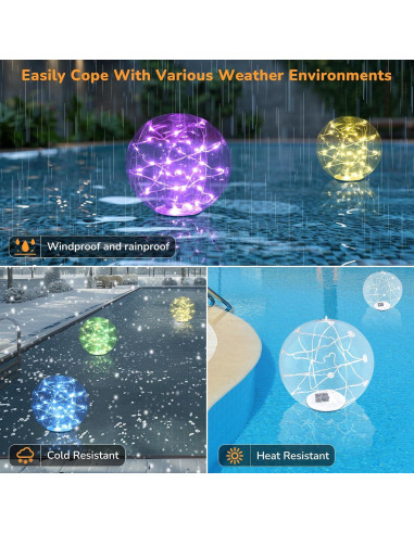 Luces Flotantes para Piscina Bawoo, 2PCS Solar IP68 35.56cm