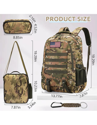 Set de Mochila Camo para Niños con Estuche y Almuerzo