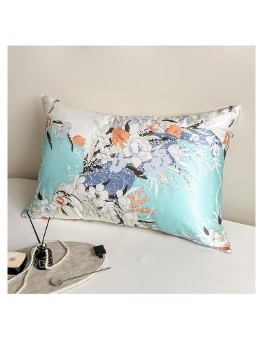 Funda de Almohada de Seda de Morera NYCCTOKE King Floral 51x91 cm