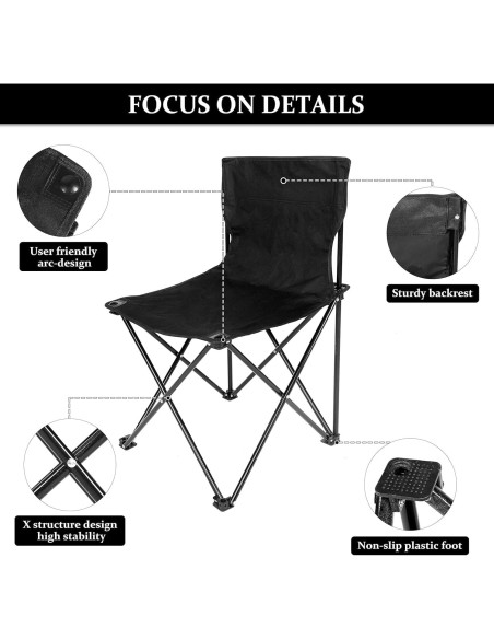 Silla de Camping Plegable Simple Deluxe, Ultraligera Negra Silla de Camping Plegable Simple Deluxe, Ultraligera Negra