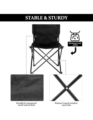 Silla de Camping Plegable Simple Deluxe, Ultraligera Negra